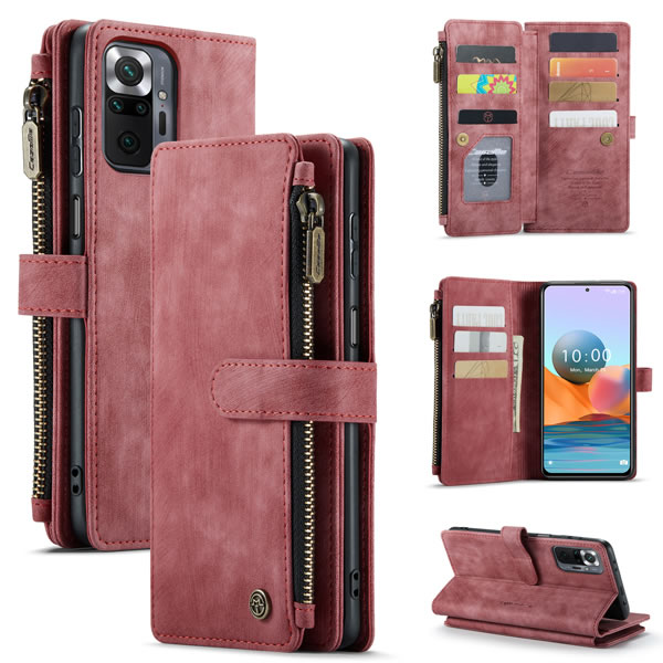 CaseMe Xiaomi Redmi Note 10 Pro Max Vintage Leather Zipper Folio Wallet Case - Image 4