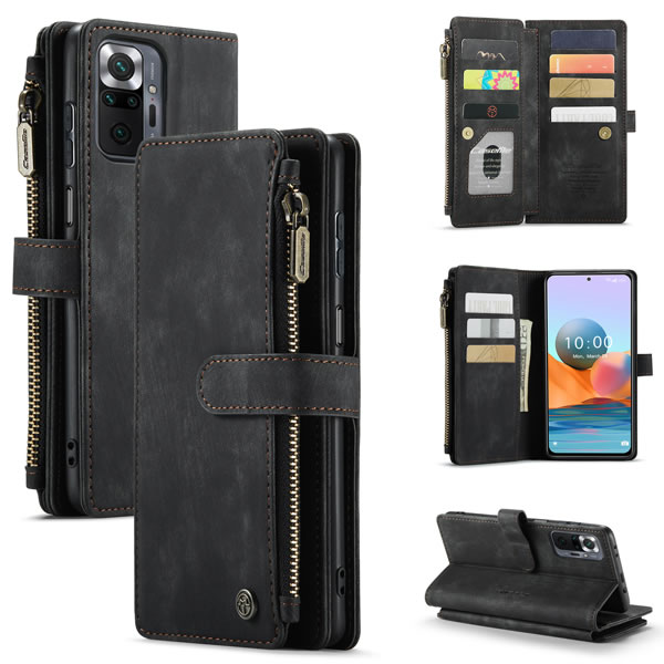 CaseMe Xiaomi Redmi Note 10 Pro Max Vintage Leather Zipper Folio Wallet Case