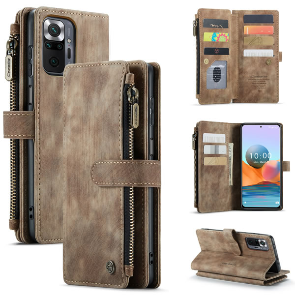 CaseMe Xiaomi Redmi Note 10 Pro Max Vintage Leather Zipper Folio Wallet Case - Image 2