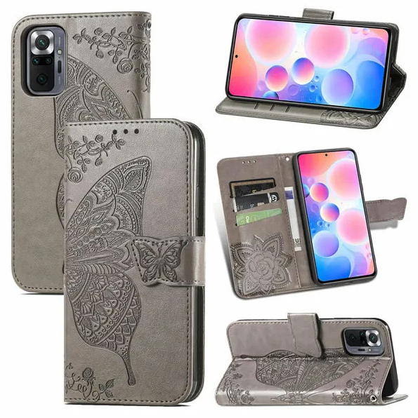 Xiaomi Redmi Note 10 Pro Embossed Butterfly Leather Wallet Case with Wrist Strap and Crossbody Strap - Image 5