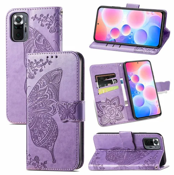 Xiaomi Redmi Note 10 Pro Embossed Butterfly Leather Wallet Case with Wrist Strap and Crossbody Strap - Image 3