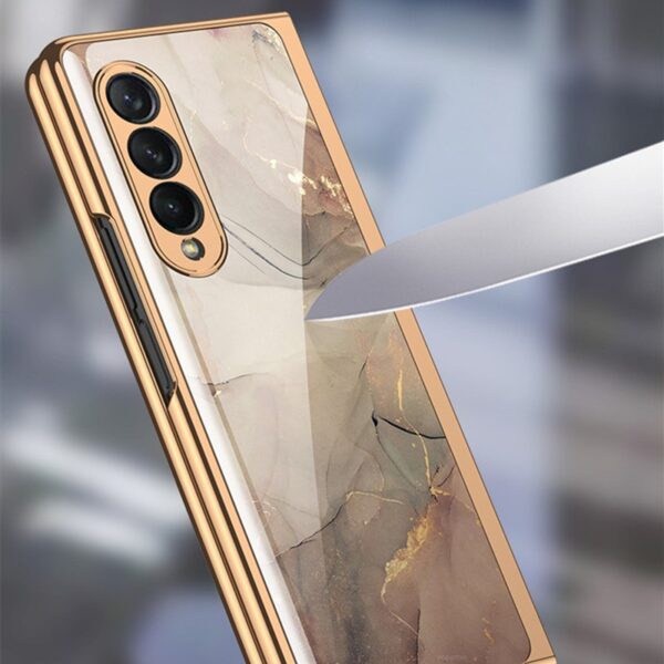 Luxury Premium Marble Patterned Shockproof Armor Case For Samsung Galaxy Z Fold 3,4&5 With Hinge Protection 360 Degree Case with Built-in Screen Protector - Image 11