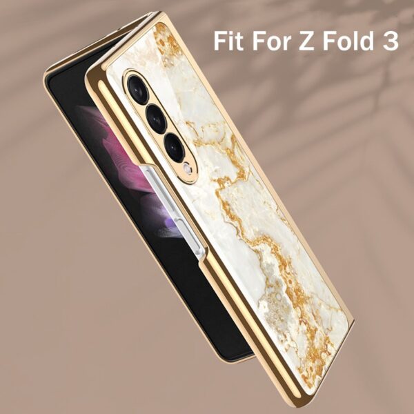 Luxury Premium Marble Patterned Shockproof Armor Case For Samsung Galaxy Z Fold 3,4&5 With Hinge Protection 360 Degree Case with Built-in Screen Protector - Image 2