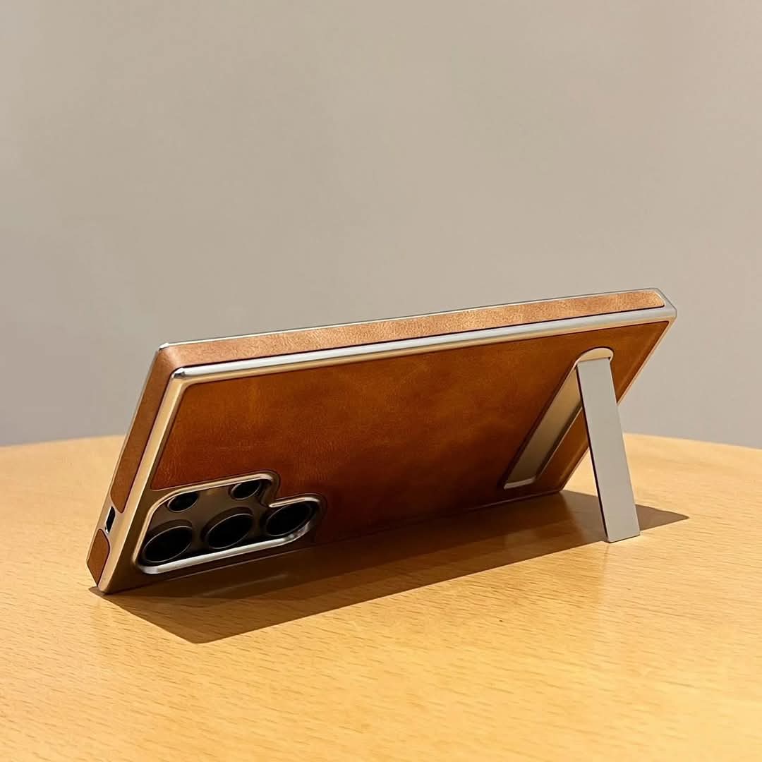 New Stand Electroplated Matte Silver Side Sticker Leather Pattern Mobile Phone Cover Case For Samsung Galaxy S22 Ultra, S23 Ultra and S24 Ultra. - Image 12