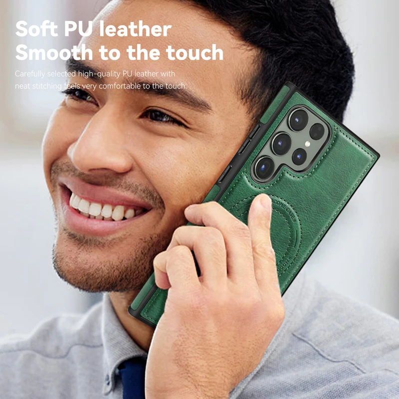 Samsung Galaxy S25 Series Magnetic PU Leather Magsafe Protective Cover Case - Image 17